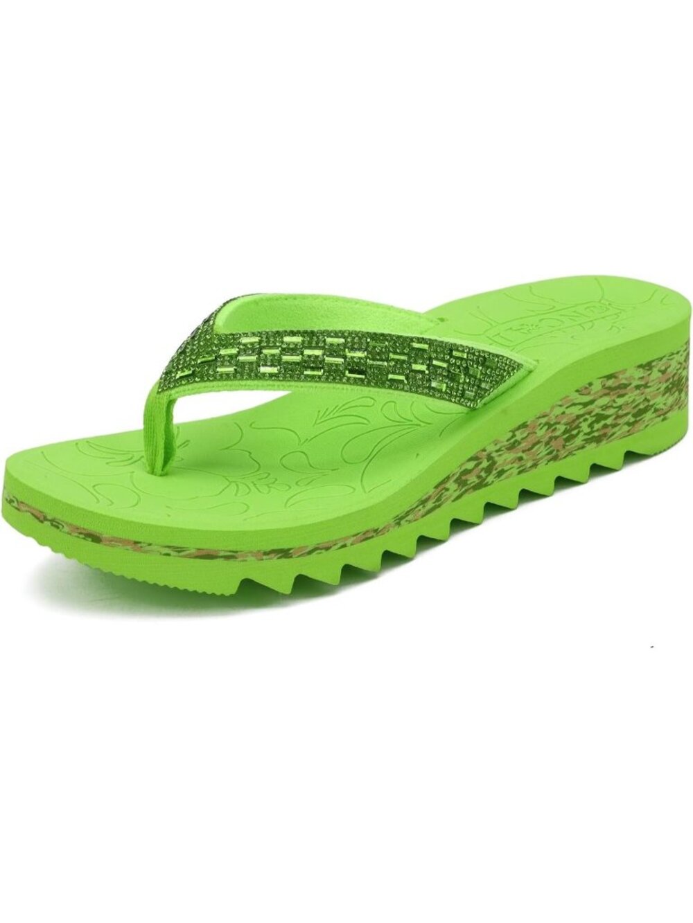 Women's Green Summer Comfortable Wedge Flip Flop with Rhinestone Walking Sandals